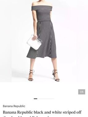Banana Republic Black & White Striped Off-Shoulder Midi Dress